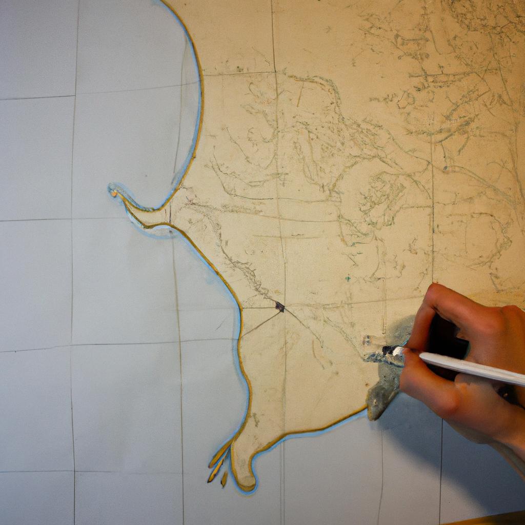 Person drawing on a map